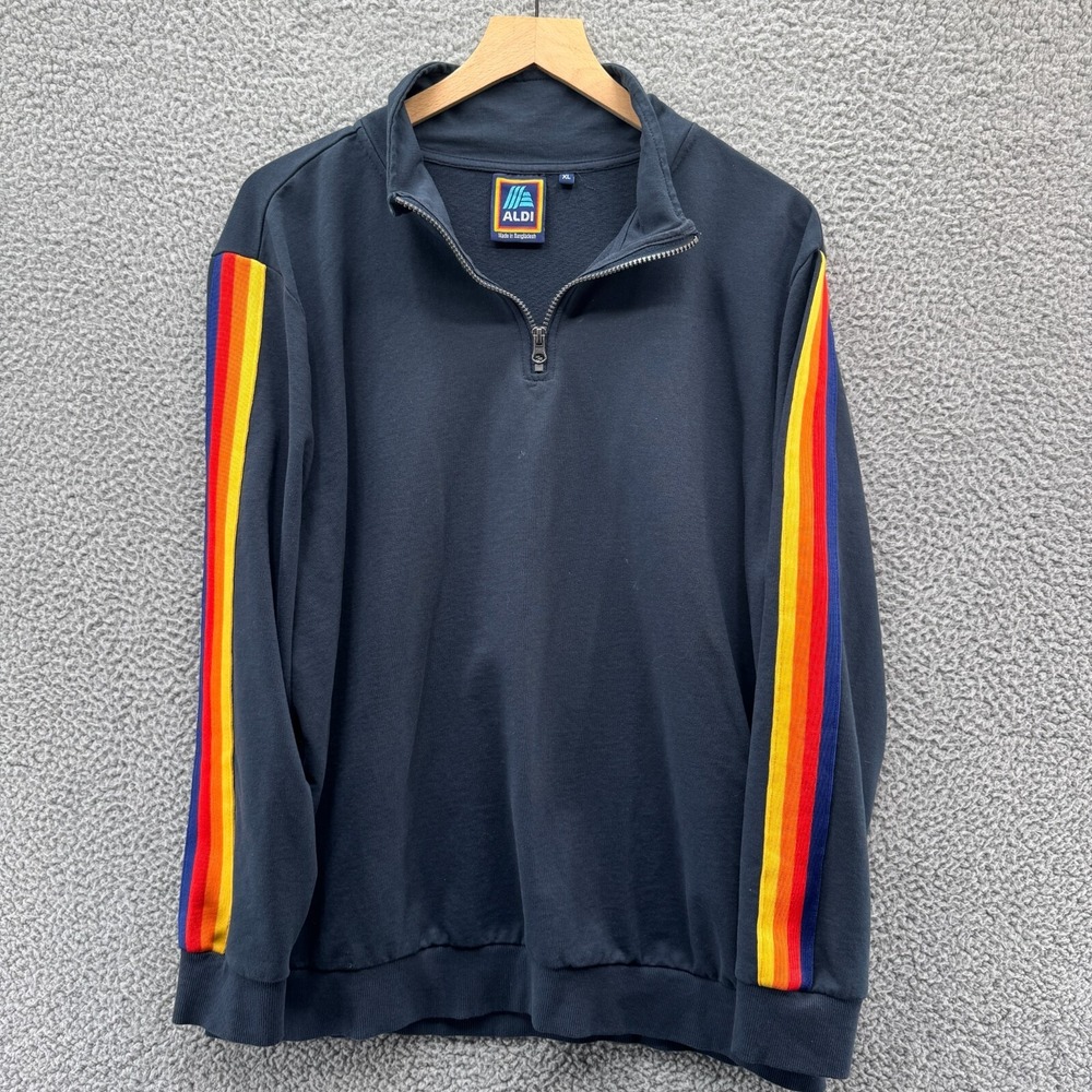 ALDI Mock Neck Mens XL Logo Rainbow Long Sleeve Quarter Zip